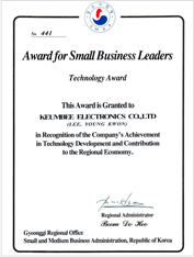 Certificate of Award for Small Business Leaders