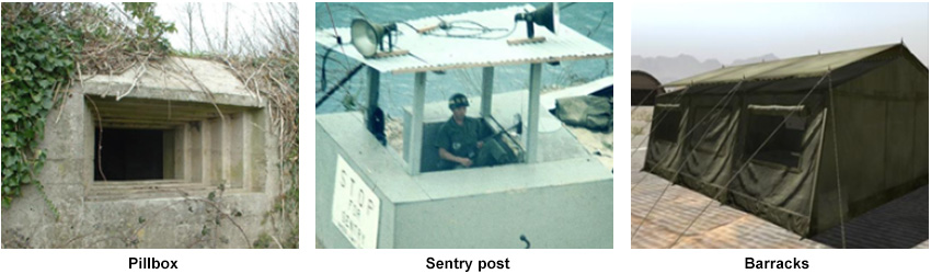 Pillbox, Sentry post, Barracks