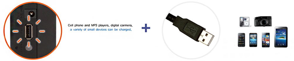 Cell phone and MP3 players, digital carmera, a variely of small devices can be charged.