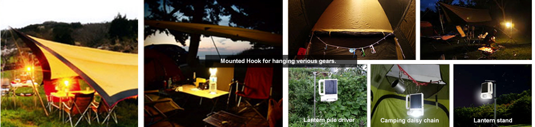 Mounted Hook for hanging verious gears., Lantern pile driver, Camping daisy chain, Lantern stand